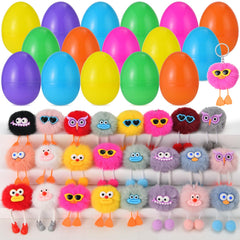 EFLSJIO 24-pack Easter eggs with plush keychains, ideal for colorful egg hunts.