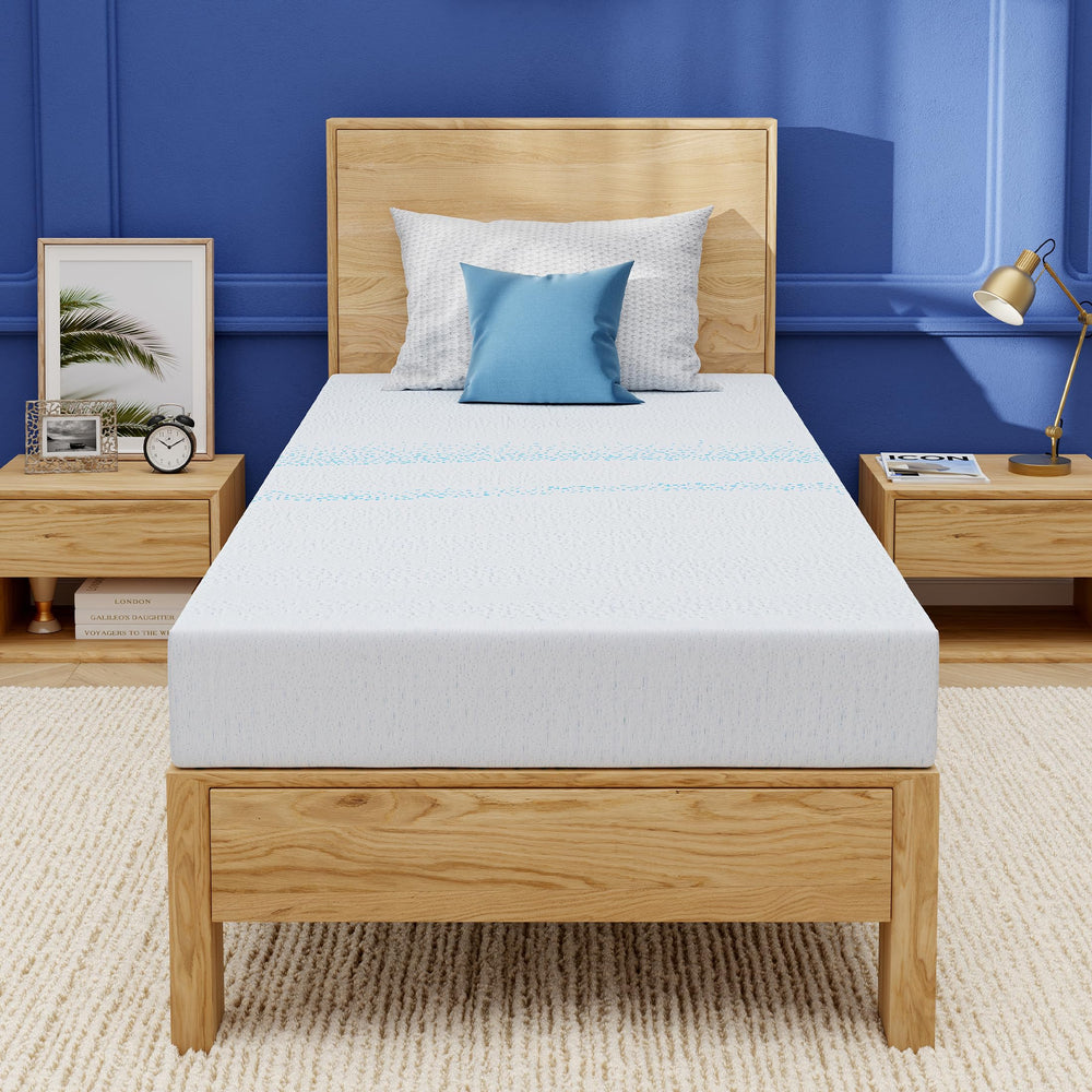 EGOHOME 6in twin mattress gel memory foam close-up highlighting cooling for dry nights.