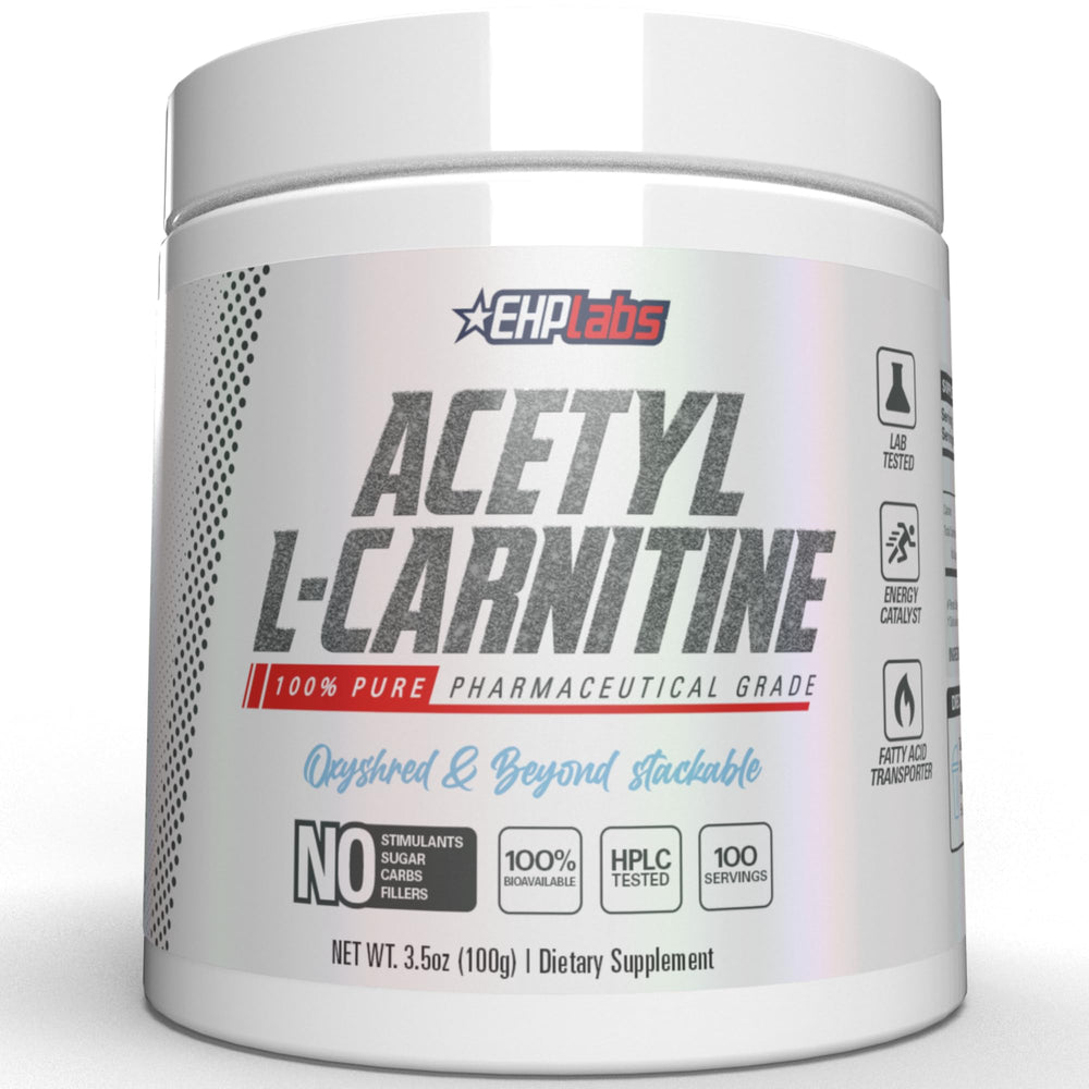 EHP Labs Acetyl L Carnitine powder bottle shown for convenient daily energy support