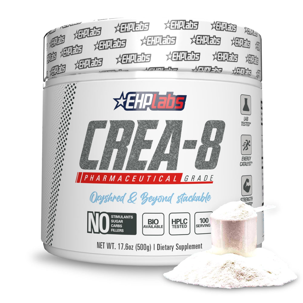 EHP Labs CREA-8 micronized creatine in tub supports muscle energy during workouts