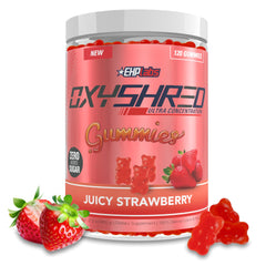 EHP Labs OxyShred Gummies bottle front for convenient energy on workouts.