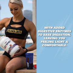 Ehplabs OxyWhey probiotic blend label emphasizes gut-friendly formula.