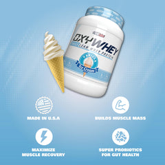 Ehplabs OxyWhey vanilla shake demonstrates creamy texture after blending.