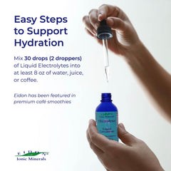 Hands adding Eidon electrolytes to water for on-the-go hydration