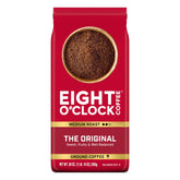 Eight O'Clock Coffee Original Medium Roast ground coffee in a 30 oz bag, balanced.
