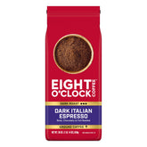 Eight O'Clock Dark Italian Espresso pack front shows premium 100% Arabica beans for bold espresso