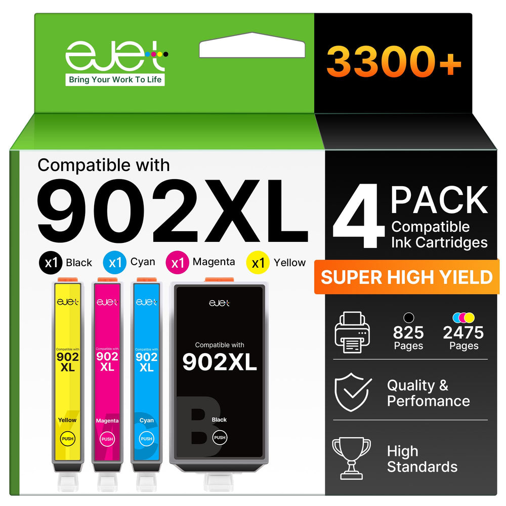 ejet 902XL black cartridge for HP printers delivers high-yield printing