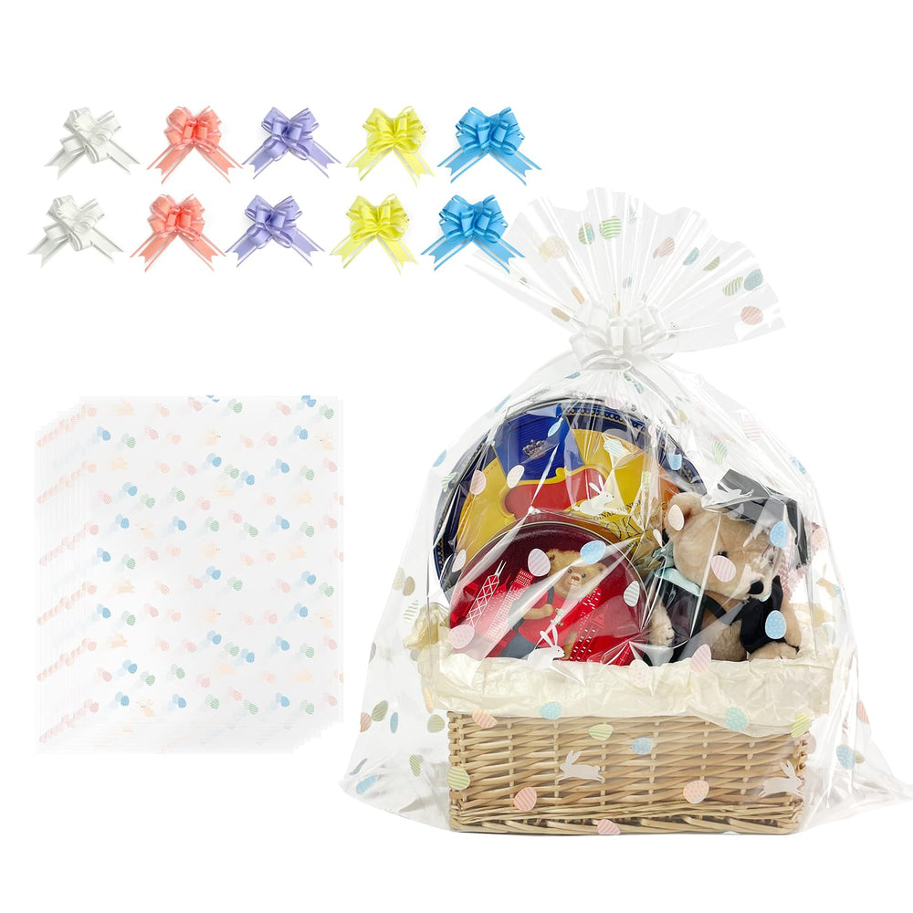 EKAPACKAGING Easter basket bags 24x30 inches show gifts clearly for large baskets.