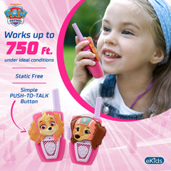 ekids Paw Patrol walkie-talkies front view shows colorful Skye and Liberty.