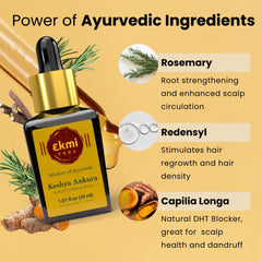 EKMIVEDA Hair Growth Serum dropper close-up; precision dosing for targeted scalp nourishment.