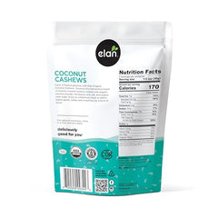 Elan Coconut Cashews packaging front, grab-and-go nutrition.