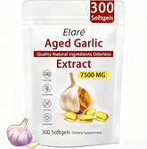 ELARE aged garlic extract capsules bottle showing odorless formula for daily heart and immune support.