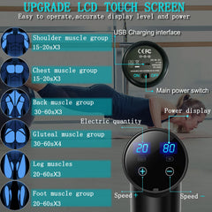 Elefor Massage Gun with 8 attachments for targeted muscle relief.