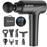 Elefor Massage Gun matte black front view with ergonomic grip for comfortable use.