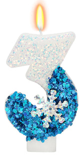 ElekFX frozen-theme candles on a cake provide festive magic for a 3rd birthday.