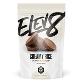 Elev8 Cream of Rice Peanut Butter Cup packaging highlights gluten-free, dairy-free hot cereal for busy mornings