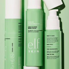 e.l.f. Skin Blemish Breakthrough oil-control shot on skin surface suggests balanced, shine-free complexion.