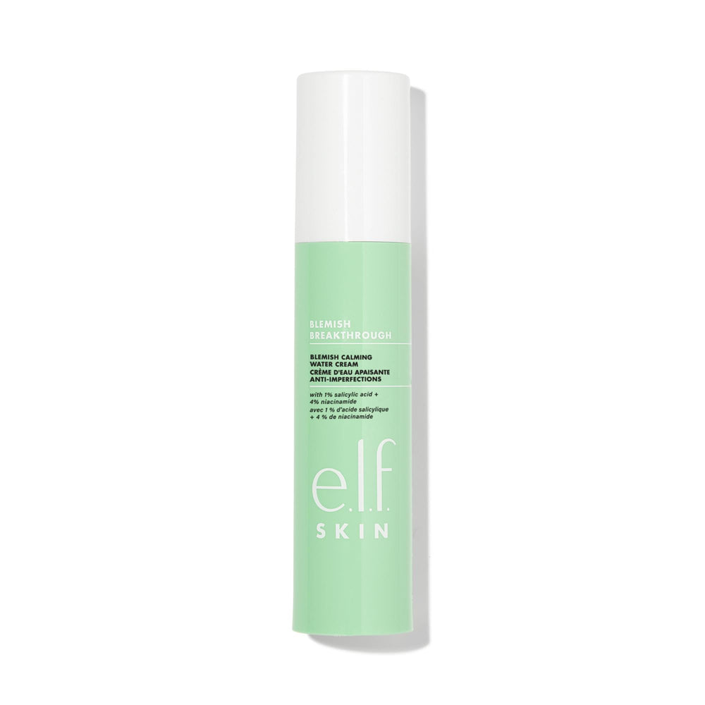 e.l.f. Skin Blemish Breakthrough water cream jar showing sleek, lightweight formula for clear, moisturized skin.