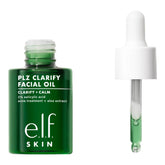 e.l.f. SKIN PLZ Clarify oil bottle close-up showing lightweight, non-greasy finish