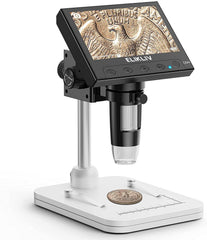Elikliv EDM4 coin microscope with 4.3-inch display enables detailed coin inspection.