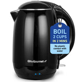 Elite Gourmet EKT1821 front view kettle with cool-touch exterior for safe handling and fast boiling.