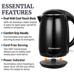 Elite Gourmet EKT1821 lid lever image emphasizes one-touch opening for easy cleaning.