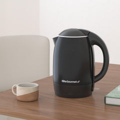 Elite Gourmet EKT1821 side view highlighting compact design for easy countertop placement.