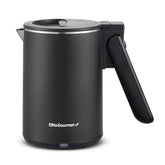 Elite Gourmet travel kettle with lid open for quick filling and cleaning