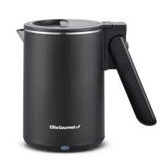 Elite Gourmet travel kettle with lid open for quick filling and cleaning