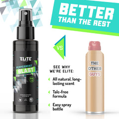 Spray mist demonstrates quick freshness for athletic shoes.