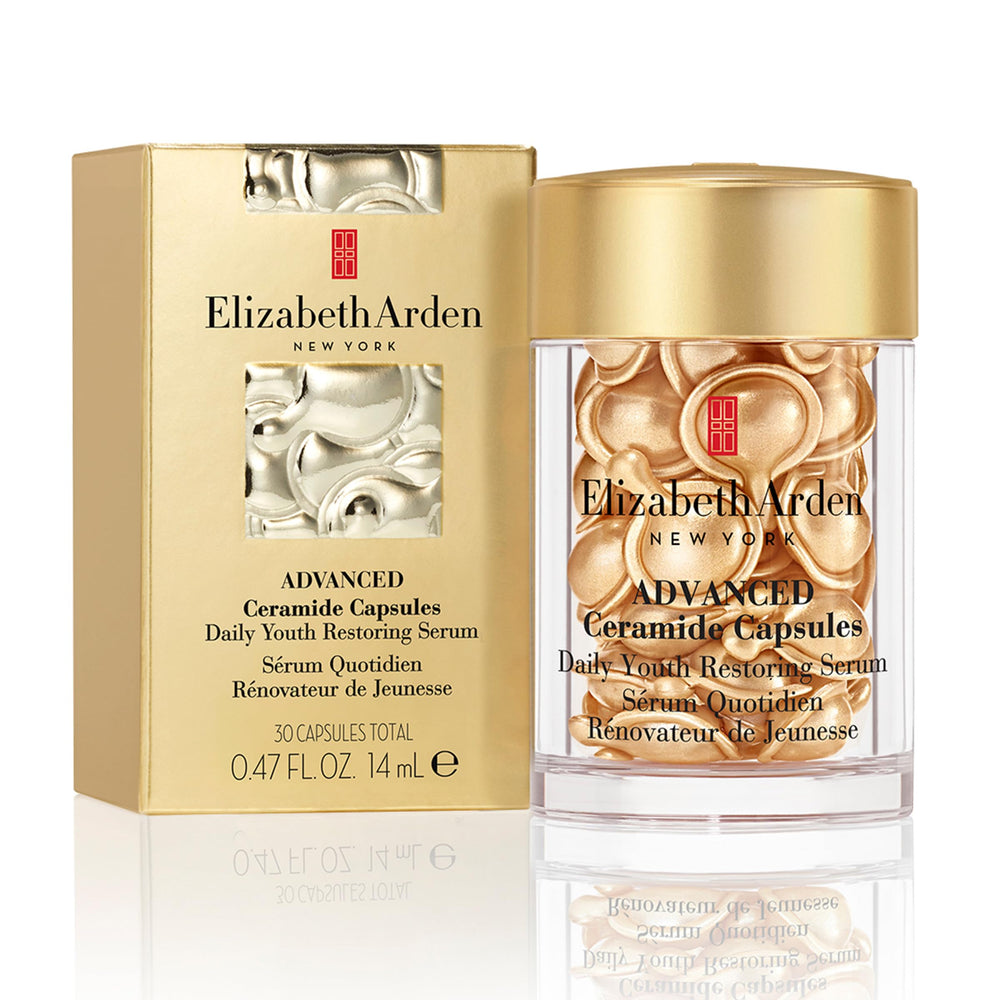 Elizabeth Arden Advanced Ceramide Capsules packaging close-up showing travel-friendly, single-dose packaging.