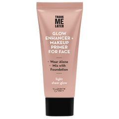 Elizabeth Mott Thank Me Later Glow Primer swirl demonstrates hydrating radiance on skin.