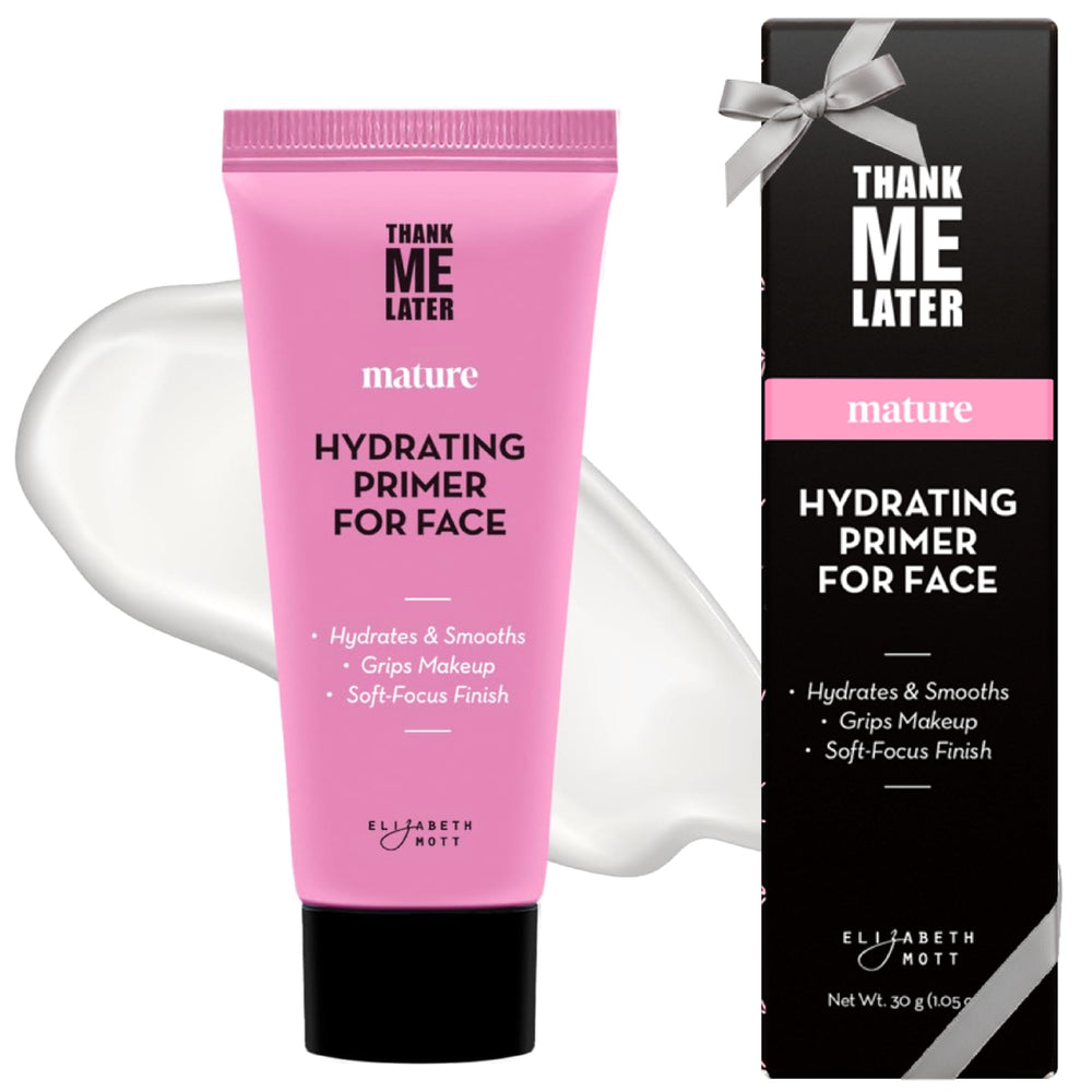 Elizabeth Mott Thank Me Later Hydrating Primer bottle for a smooth, hydrated base