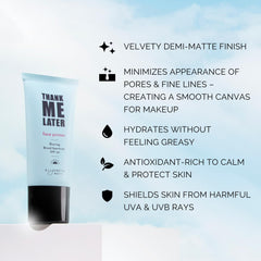 Elizabeth Mott Thank Me Later Primer on hand demonstrates quick pore-blurring prep.
