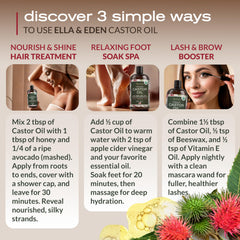 Ella & Eden Castor Oil scalp care image emphasizes hydration for a balanced scalp.
