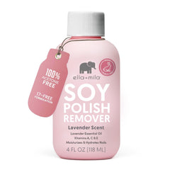 ella-mila soy nail polish remover bottle with gentle non-acetone formula for natural nails.