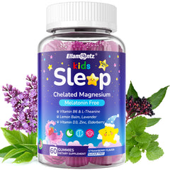 ELLAMENTZ Kids Sleep Gummies bottle promotes calm evenings at bedtime.