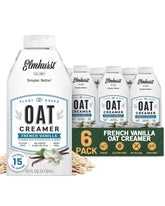 Elmhurst 1925 French Vanilla Oat Creamer bottle pour enhances coffee with dairy-free creaminess