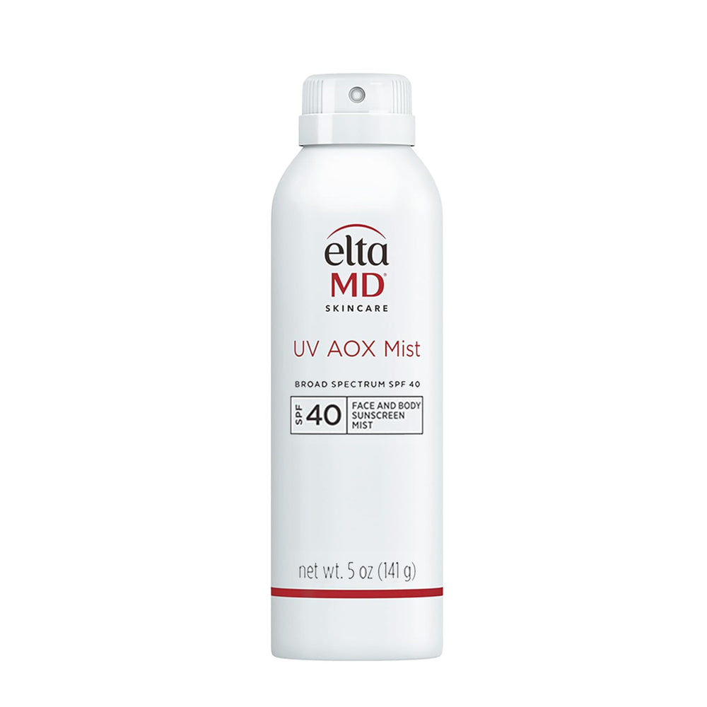 EltaMD UV AOX Mist Mineral Sunscreen Bottle demonstrates mineral protection for face and body