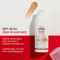 EltaMD UV Clear tinted sunscreen on face demonstrates seamless color match without white cast