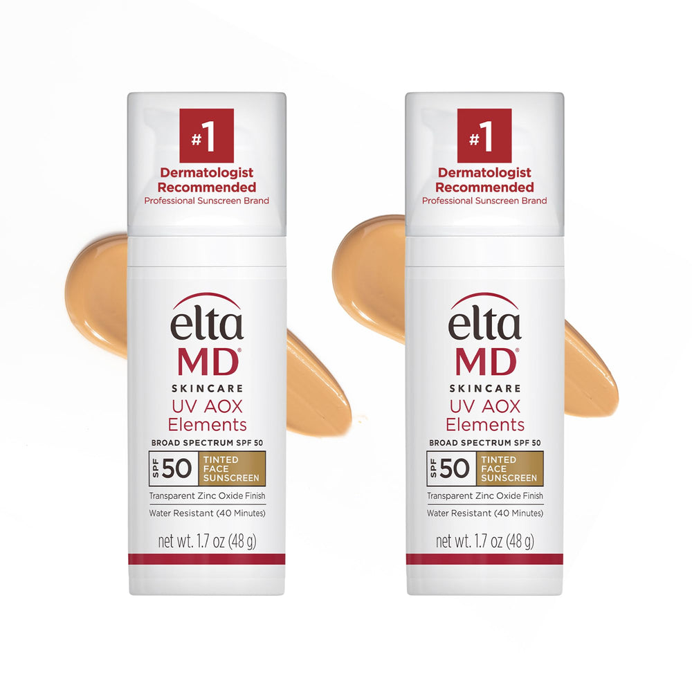EltaMD UV Elements tinted moisturizer bottle with pump showing mineral protection and easy application