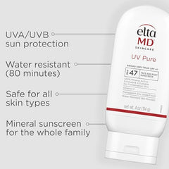 EltaMD UV Pure facial application demonstrates quick-absorb, oil-free sunscreen.