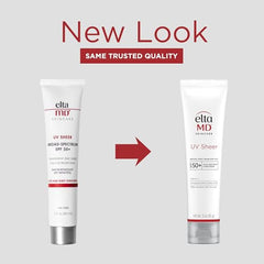 EltaMD UV Sheer label detail highlighting fragrance-free, non-comedogenic formula.