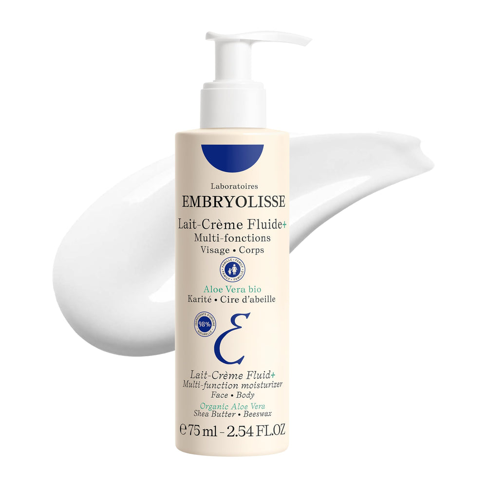 Embryolisse Lait Crème Fluid bottle pours smoothly for quick hydration on face and body
