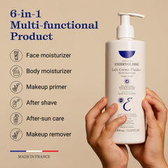 Embryolisse Lait Crème Fluid primer-makeup remover demonstrates multitasking care