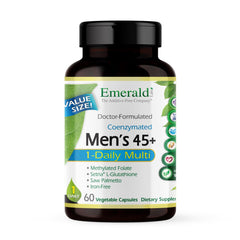 Emerald Labs Men's 45+ 1-Daily Multi bottle front showing the gluten-free, comprehensive formula.