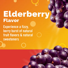 Emergen-C Elderberry dissolving powder in water delivers citrus fizz.