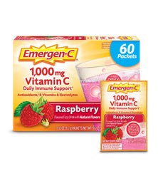 Emergen-C raspberry packets for daily immune support with natural flavor