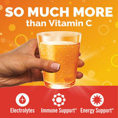 Emergen-C Super Orange packet dissolving in water for fast hydration boost.
