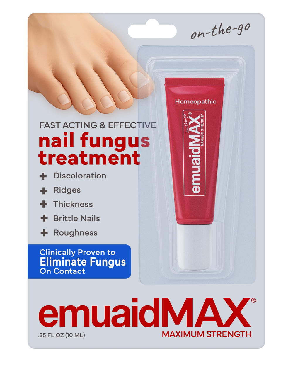 EMUAIDMAX nail fungus ointment tube front in compact on-the-go size